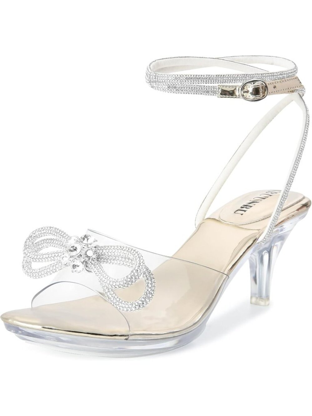 Women's Gold Ankle Strap Platform Sandals Transparent Slingback High Heels
